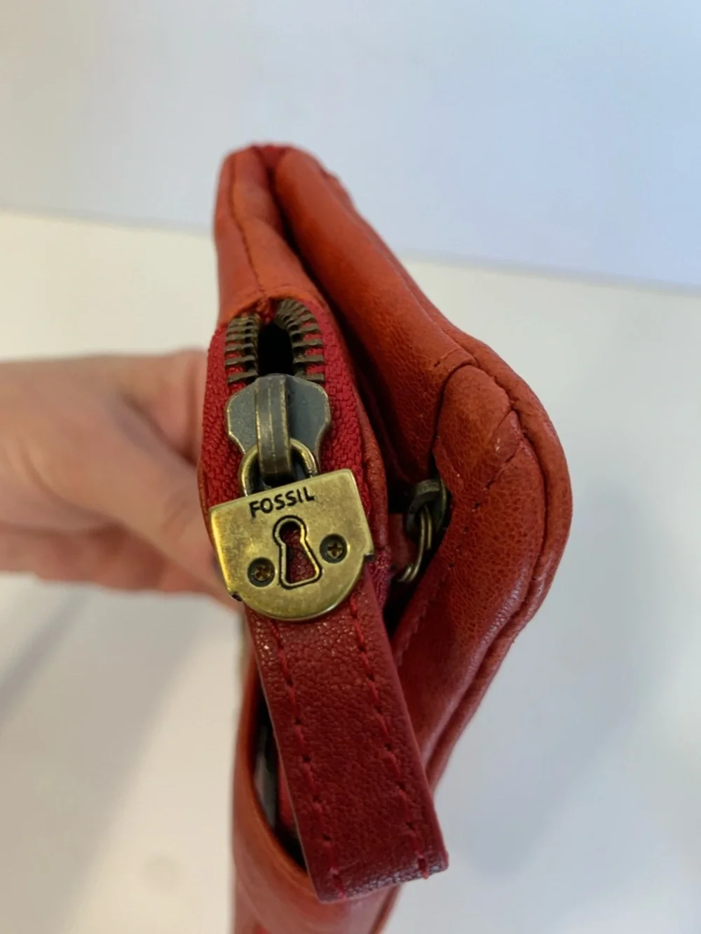 Fossil Red Scarlet Leather Penelope Wallet clutch with Robot Applique New NWT - Picture 11 of 16